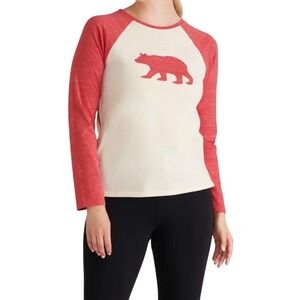 Hatley Heritage Women Red Bear Graphic Raglan Baseball Tee Long Sleeve XS Cream